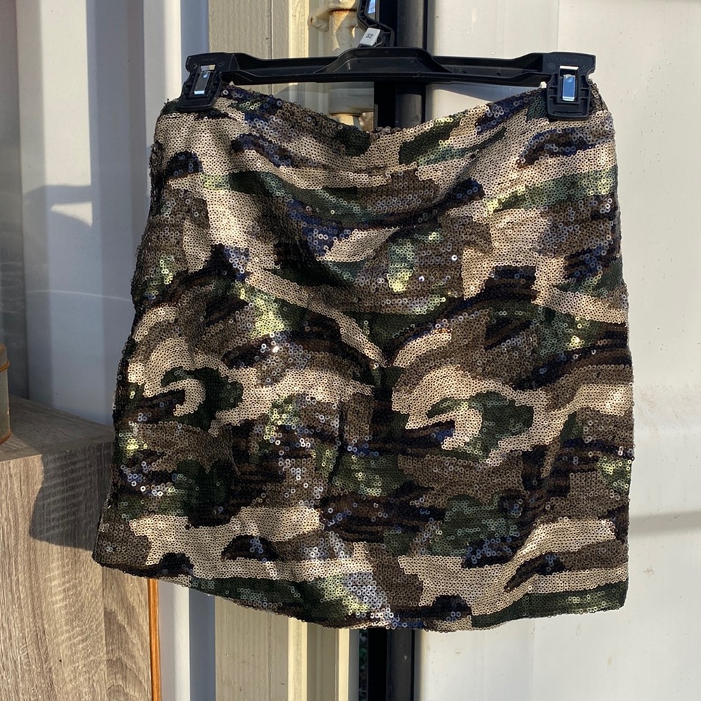 Sequin camo mini skirt